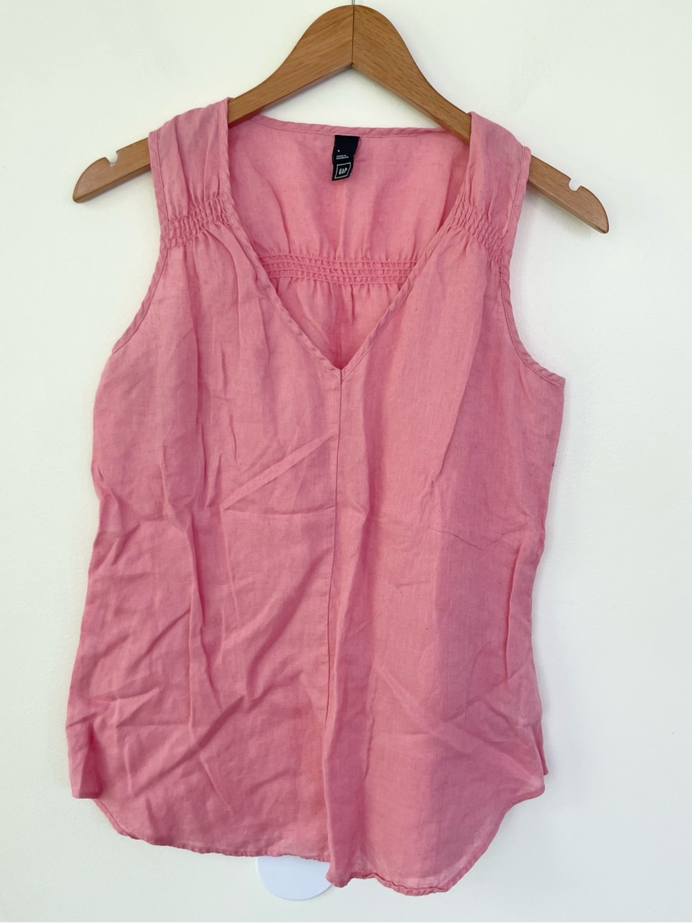 GAP 100% Linen Sleeveless Shirring Tank in Promenade Pink S Small
